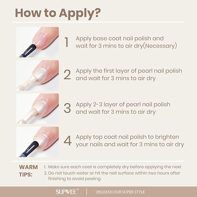 Quick Dry Pearl Nail Polish, Mermaid Shimmer Nail Lacquer Air Dry Fast DIY Manicure