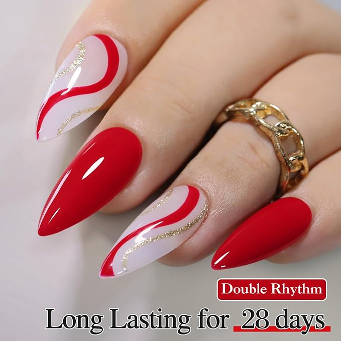 Double Rhythm Gel Polish 15ML Jelly Sheer Pastel Light Milky Color Pearl White Bottle 1 PC 0.5 OZ Full Size Nail Art Salon at Home (Red-D1451)