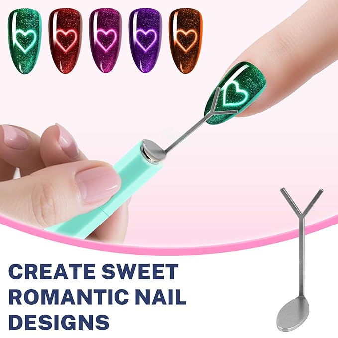 2026 Upgrade 4-in-1 Diamond Cat Eye Magnet for Nails Art,3 Creative Patterns for Cat Eye Gel Polish（French, heart, rabbit）, Easy to Use for Beginners & Nail Artists