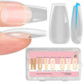 NOVO OVO Medium Coffin Nail Tips Extra Thick Press on No C Curve, Soft Gel Natural Fake Nail Extension, Full Cover Clear False Nails for Acrylic, French Manicure Salon DIY x 14 Sizes 224 pcs