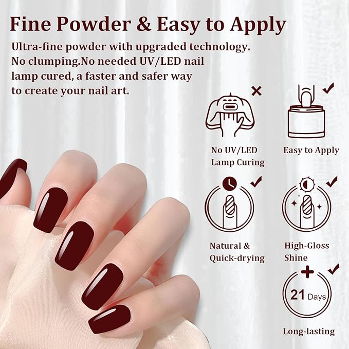 1 Oz/28g Dark Red Dip Powder, Nail Dipping Powder French Powder Pro Collection System Nail Art Starter Manicure Salon DIY at Home, Odor-Free&Long-Lasting, No Needed Nail Lamp Curing