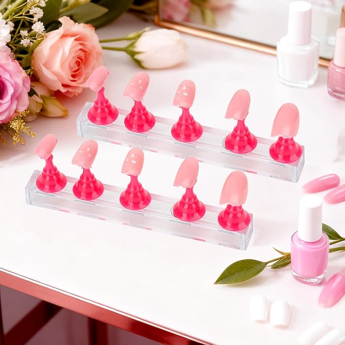 Nail Stand Nail Holder for Painting Nails 2 Sets Press on Nails Stand Display with 96 Pcs Reusable Adhesive Putty Clay Magnetic Acrylic Nailss Art Tools Accessories for DIY Salon Supplies Rose Pink