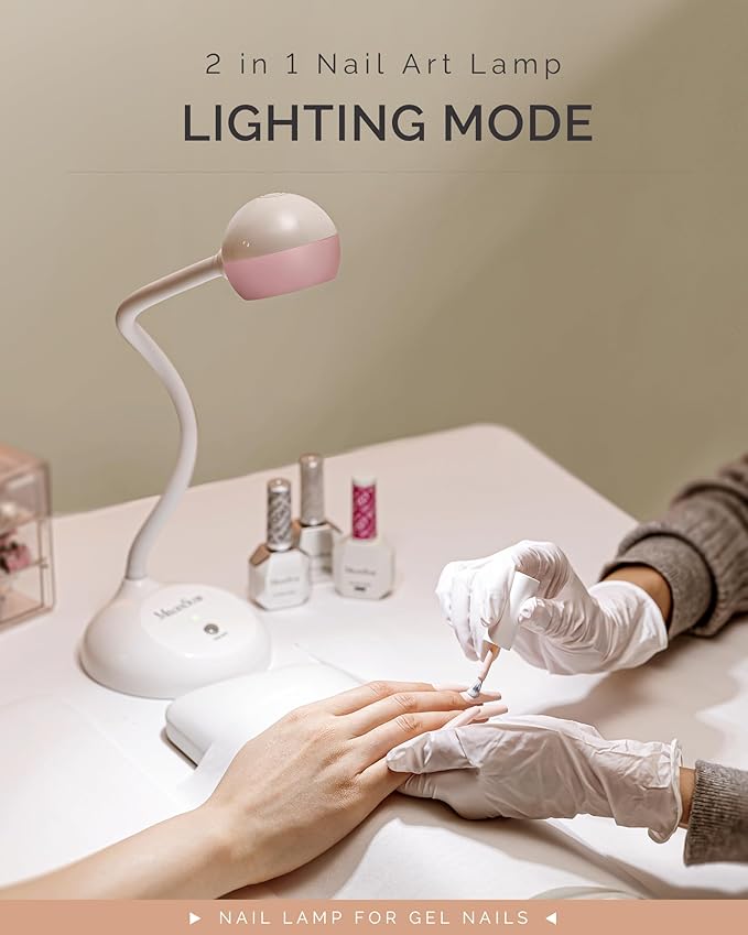 MelodySusie Gooseneck Cordless UV Nail Lamp with Adjustable Light Angle, S-Pro09M 2-In-1 Rechargeable Fast Curing Nail Dryer Cures All Gels, Especially Rhinestone Glue & Liner Gel Polish
