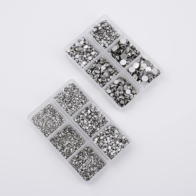 NCB 8000pcs Non Hotfix Rhinestones 10 Sizes Flatback Crystal Glass Rhinestones with Tweezers and Picking Pen for Nail Art Clothes Bags Phone Decorations Crafts DIY (031 Jet Hematite Mix SS3-SS30)
