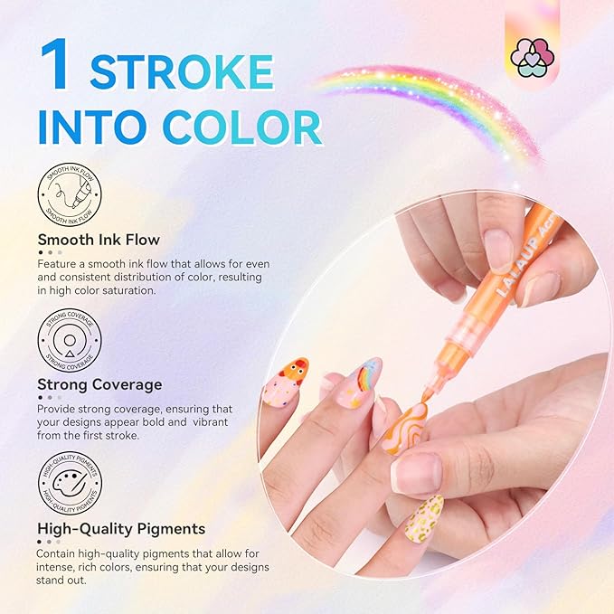 Saviland 12 Colors Nail Art Pens Set - 3D Nail Polish Pens Acrylic Paint Pens Nail Markers for Nail Art Drawing Painting Nail Point Dotting Liner Pen Manicure Tools Nail Design Kit Home Nail Salon DIY