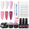 MTSSII 10PCS 3D Builder Gel Kit - White Pink Non-Sticky Hand Extension Gel with Silicone Pen for Nails Brown Purple Nail Polish Design Manicure Salon Supplies