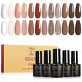 ROSALIND Nude Brown Gel Nail Polish Set, 12 Colors White Nude Brown Gel Polish Soak Off Classic Gel Polish Set for Nail Art Gift