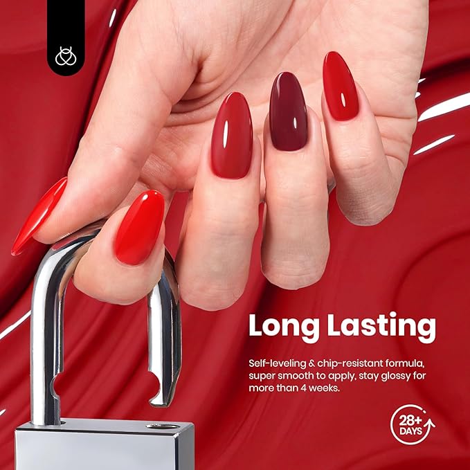Beetles Red Gel Nail Polish Set-15ML 6 Colors Shimmer Bloody Red Burgundy Gel Polish Kit Soak Off UV Full Size Nail Art Salon Design DIY Gift for Women Colorful Bottle