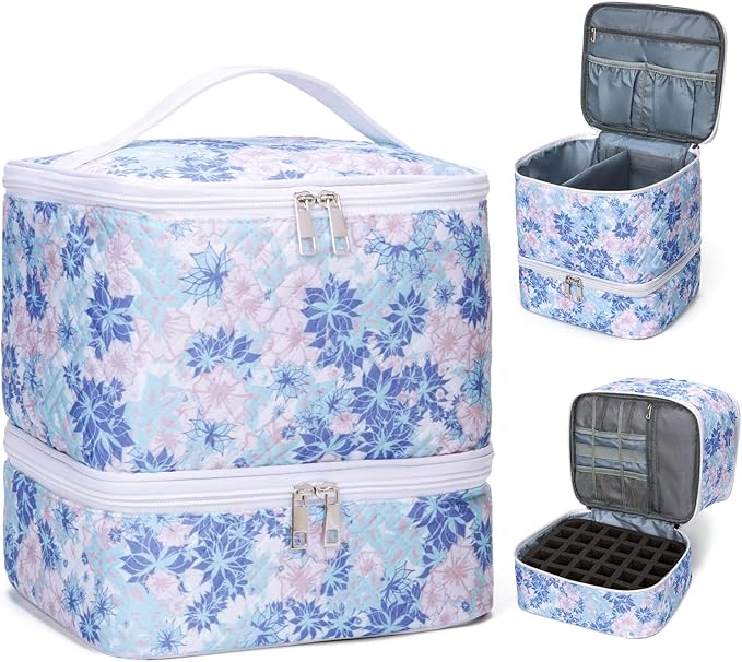 Nail Polish Organizer Aesthetic Nail Organizers and Storage, Bow Nail Supplies Kit Organizer Travel Carrying Case for Manicure Tools (Floral B, 2 Layer)