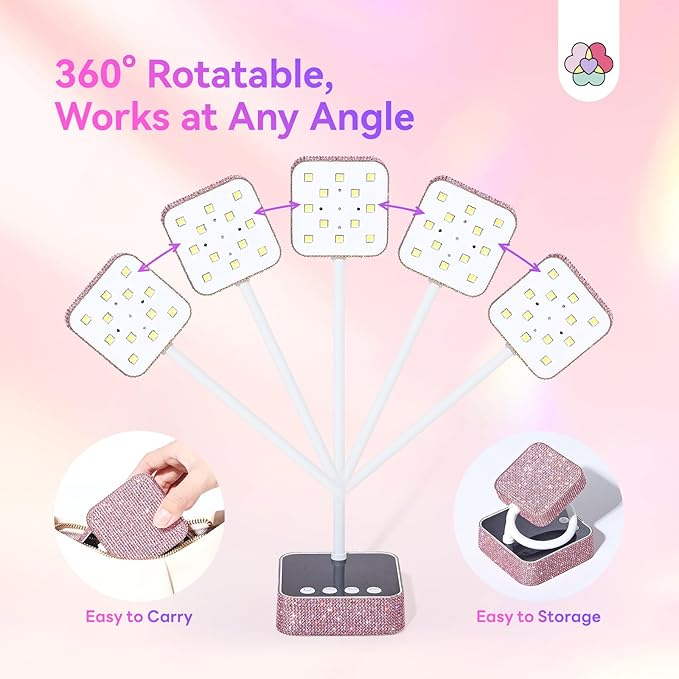 SAVILAND 36W Pink UV Nail Lamp: 5S Fast Curing UV Light for Gel Nails Smart Sensor & 3 Timing Modes Flash Cure Lamp 7 Hours 360° Flexible Gooseneck Nail Flash Cure Light for Nails