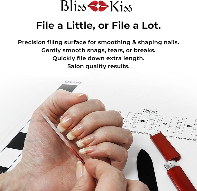 Bliss Kiss Simply Czech Crystal Glass Nail File case & Sleeve | Small Gentle Nail Files for Natural Nails, Durable Manicure Tool, Perfect Travel Size, Emery Boards Alternative