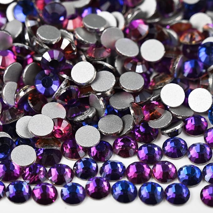 Flatback Glass Rhinestones,Bedazzler Gems 1440pcs Non Hotfix Crystal Rhinestones for Nail Charms Crafts Clothes Tumblers,Purple Velvet,SS20