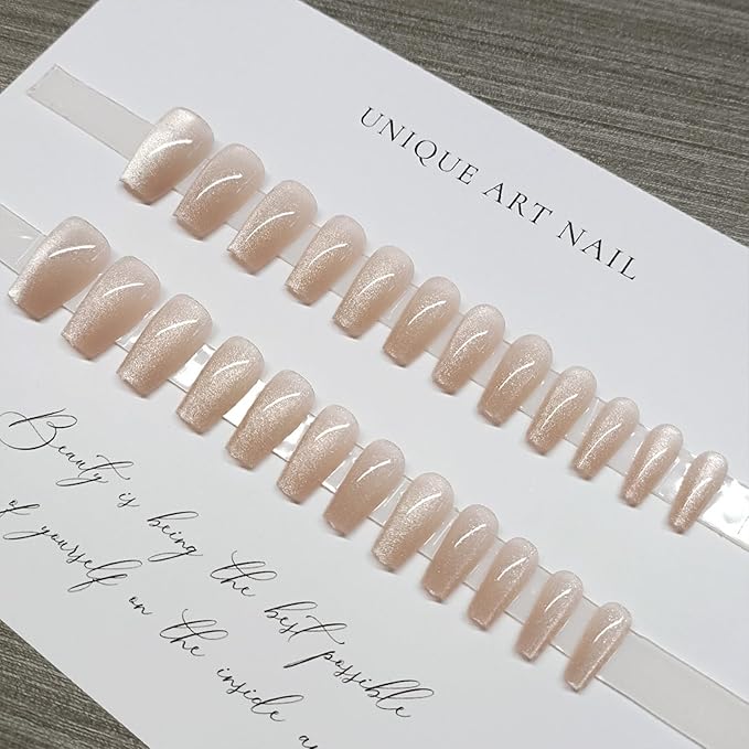 Coffin Press on Nails Short Fake Nails Glitter False Nails Press ons with Designs Glossy Full Cover Acrylic Glue on Nails Artificial Stick on Nail Eye Cat for Women Manicure Decorations 24Pcs