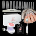 Gel X nail Tips and Glue Gel Kit, 420 Pcs Coffin Nail Tips with Guidelines, Multiple Shape and Length almond Nail Tip Kit Square with Mini UV Nail Lamp, 12 Sizes Fake Nail Tip Kit for Nail Extension