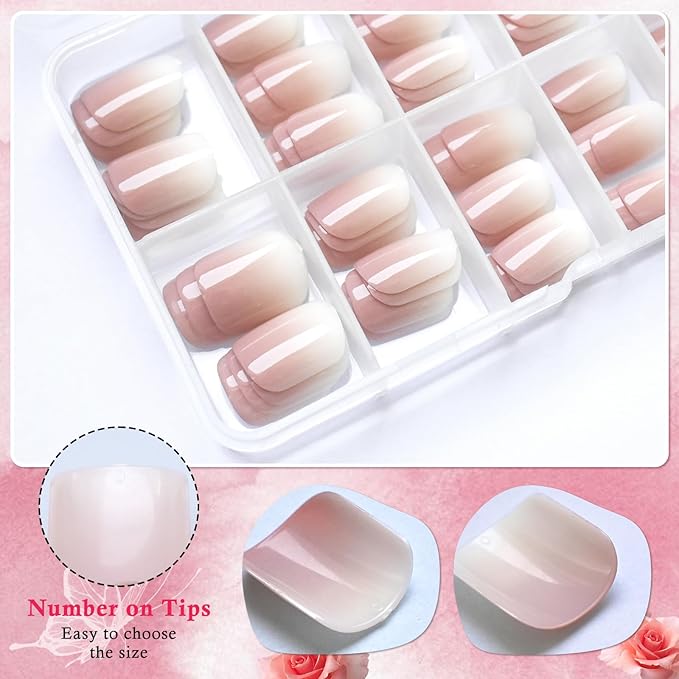 AddFavor 240pc Ombre Square Press on Nails Short Fake Nails - Glue on Nails Square Acrylic Nails Press ons Nail Tips Short Stick on Nails with Nail Glue and Adhesive Tabs for Women