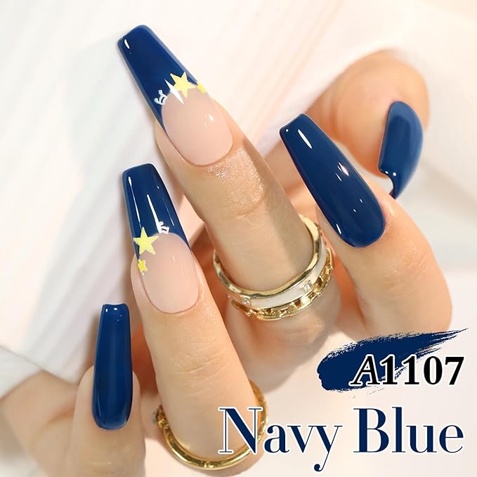 Double Rhythm 0.50 OZ Gel Polish Hema Free Same Color Same Bottle Golden Round Translucent Neutral Natural Milky 15 ML Jelly UV Polish Art DIY at Home (Navy Blue-C1107)