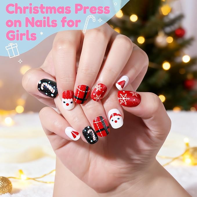 Teenitor 216pcs Press on Nails for Kids Girls Fake Nails, 9 Styles of Mini Nails for Girls Fake Nails for Kids, Christmas Press on Nails for Girls 10-12, Stick on Nails for Kids Little Girl