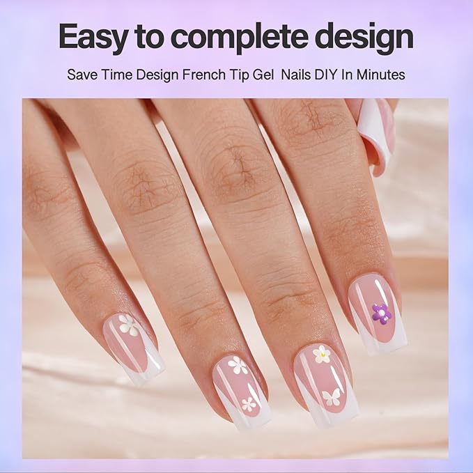 Vansiho Pink Deep French Gel Nails Kit - Short Square French Tip Press on Nails, Nail Gel, Top Coat and Nail Lamp for Gift and Nail Art DIY