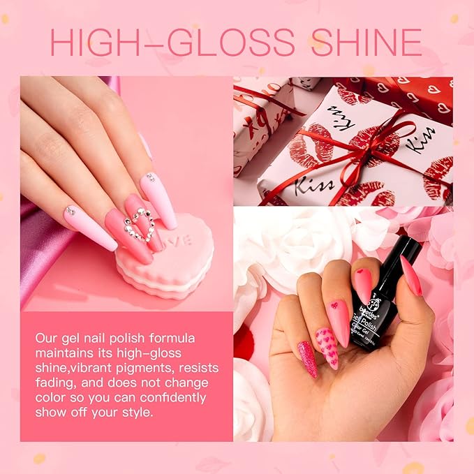 Beetles Pink Gel Nail Polish Nude Pink Rose Red Milky White Gel Polish Set Sweetheart Candies Collection Soak Off UV LED Gift for Her Valentines Nails