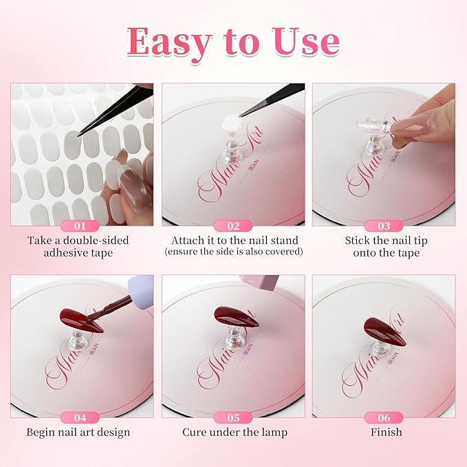 BQAN Nail Stand for Press Ons, Magnetic Nail Holder for Painting | Display | Fake Nails Practice with 200 Pcs Adhesive Tabs, Round Metal Base Nails Art Tools Homes and Salons Use