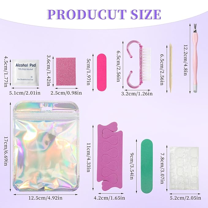 TADOPRO 5PCS Press On Nail Tool Kit, Disposable Nail Prep Kit for Toenails Salon Home Nail Business Supplies with Toe Separators, Nail File, Handle Grip Nail Brush, Cuticle Trimmer Push, Nail Buffer