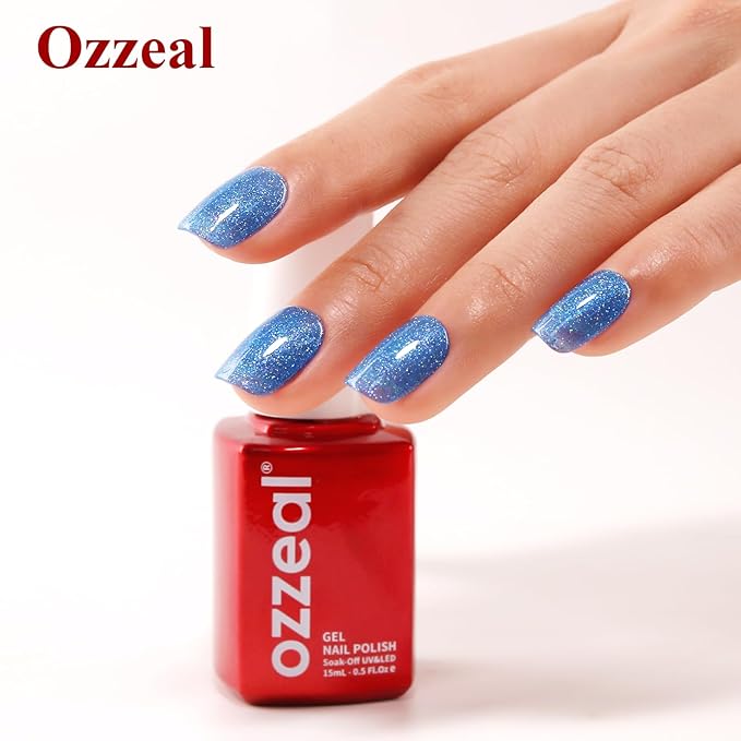 Glitter Gel Polish,Light Blue Iridescent Glitter Gel Nail Polish Sparkle Shimmer Summer Rainbow Soak off LED UV for Art DIY Manicure 15ML