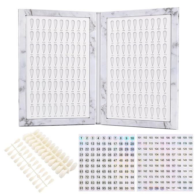 160 Nail Color Display Book with 240 Nail Tips & Number Stickers (1-200) - Professional Color Swatches Book Display Chart