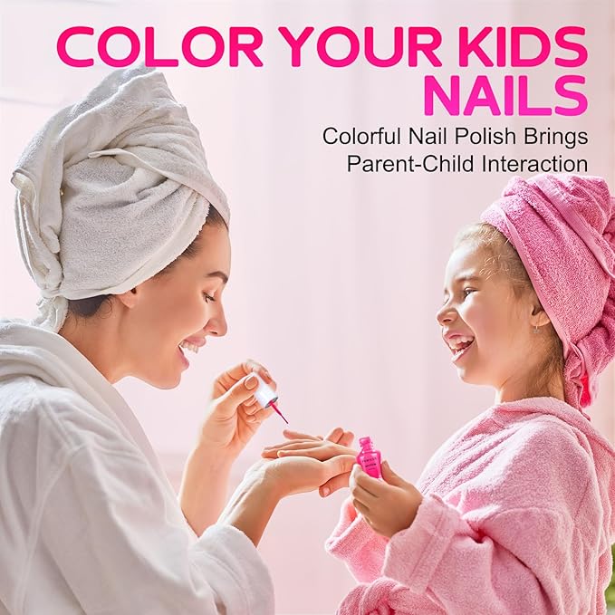 TOMICCA Kids Nail Polish Set, Non Toxic Quick Dry Water-Based Peel-Off 10 Colors Toddler Nail Polish Kit Natural Safe Quick Diy Kids Gifts Kit for Girls Ages 5+