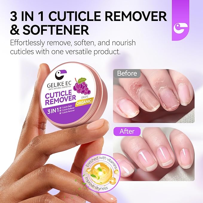 Gelike EC Cuticle Cream Softener for Manicurists: Organic Nail Moisturizer for Dry Damaged Nails - Natural Care Balm - Cuticles Remover & Soothe Hangnails - Salon & Home Use for Young Woman