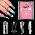EBANKU 96PCS 4 Styles Dual Nail Forms for Polygel, Clear Matte ABS Plastic Nail Mold Tips, 12 Sizes, Full Cover, Salon Home DIY Manicure