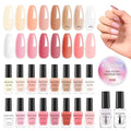 Neutral Collections Nail Polish Set with Base-Top Coat 16 Colors Nude Pink Peach Milky Rose Beige Skin Tones Fingernail Polish with Remover Pads, Salon Home DIY Nail Art Manicure Gift