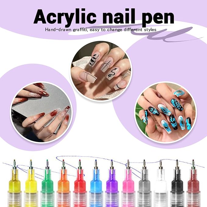 Hinourisha12pcs Nail Art Pens Sets, Nail Art Marker, 0.5mm Fine Tip Easiest Color Pens for Beginners painting nails, Nail Polish Pen Quick-drying Waterproof, Valentines Day Gifts for women