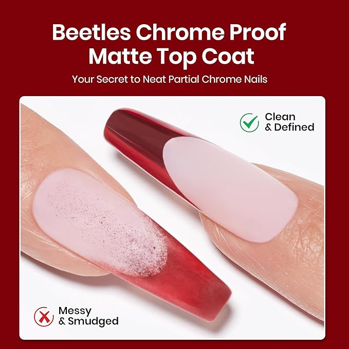 Beetles Gel Top Coat for Chrome Nail Powder, 15ml Chrome Top Coat,15ml Matte Top Coat with Red Green Mirror Chrome Powder Shiny Gloss No Wipe Long Lasting Soak Off Nail Lamp for Nails Art
