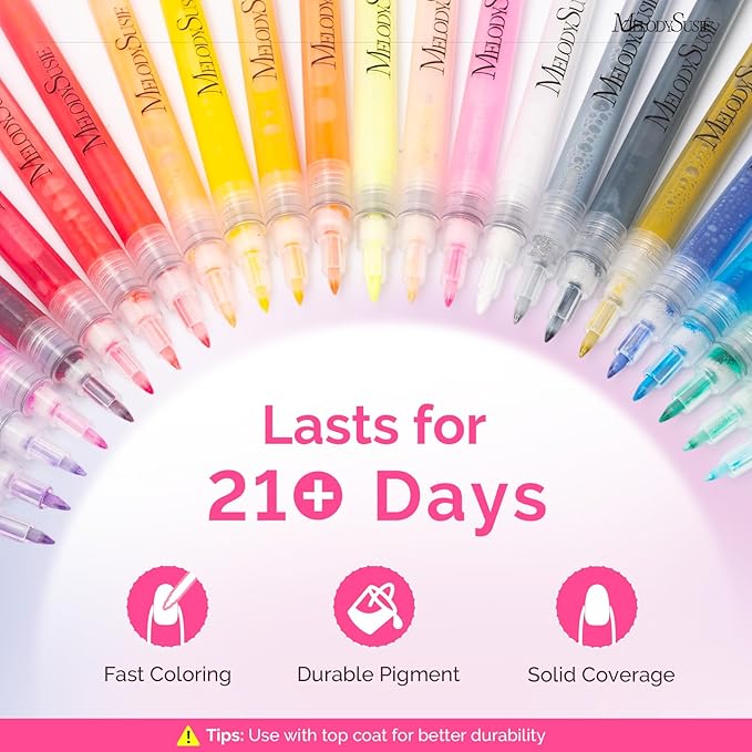 MelodySusie Nail Art Pens Set, 24 Colors 0.7MM Nail Polish Pens for Nail Art, Nail Dotting Tool, Drawing Pen for Nail Design, Manicure Nail Pens for Salon and DIY at Home