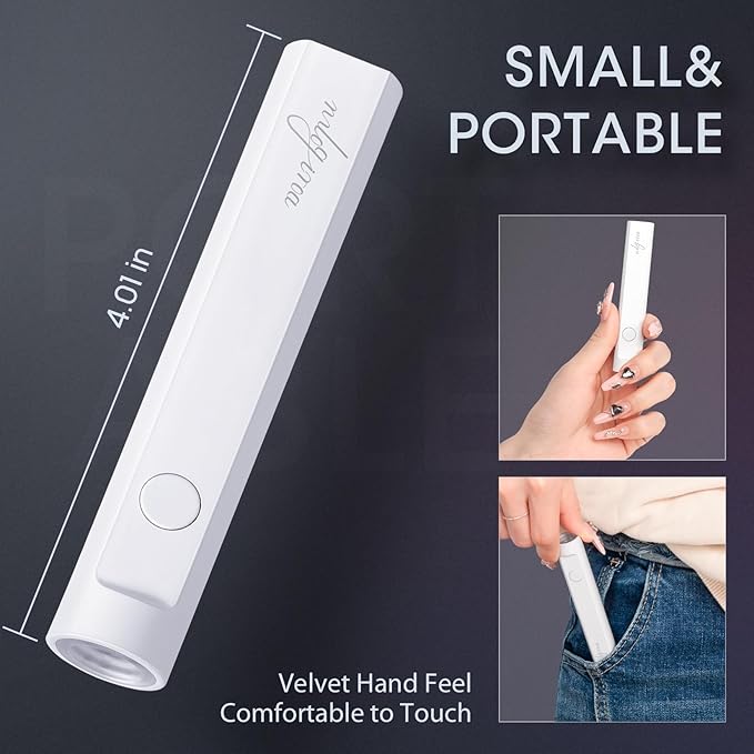Mini UV Nail Lamp for Gel Nails Handheld UV Light for Nails Portable Led Lamp 3W Nail Dryer for Curing Gel Polish USB Light Flashlight for Home DIY Manicure（White）