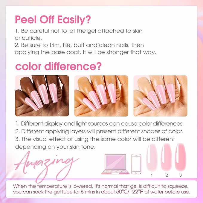 ROSALIND White Pink Glitter Christmas Poly Nail Gel Set, 6 Colors 0.34 oz/10 ml Nail Enhancement Thicker Gel Poly Extention Gels Nail Strengthener for Beginner, Manicure 3D Diy Set Need U V/LED Light