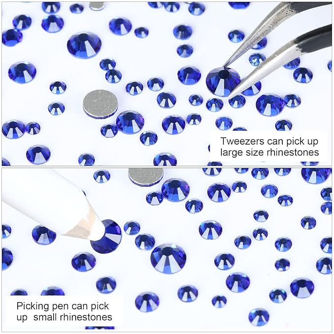 4240Pcs Flatback Royal Blue Rhinestones Glass Crystal Gems for Nail Art Face Jewels Glitter Round with Tweezers and Picking Pen (SS6~SS20 Set)