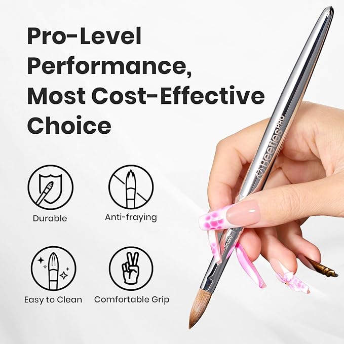 Beetles Pro 1-Pcs Acrylic Nail Brush – Professional Pure Kolinsky Bristles Acrylic Brushes for Nails Metallic Nail Art Brushes for Nails Extension Gel, 3D Carving – Salon Quality Manicure Tool (10#)