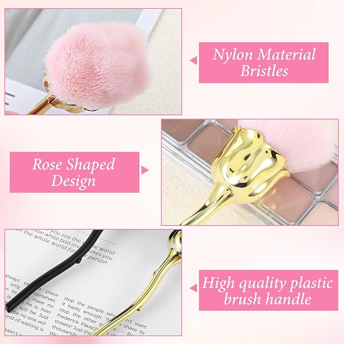 2PCS Nail Dust Brush Powder Remover Large Acrylic Nail Art Dust Brushes Rose-Shaped Fluffy Duster Brush for Nail Dust Collector Trimming Cleaning Makeup Brush Tools Pink Black