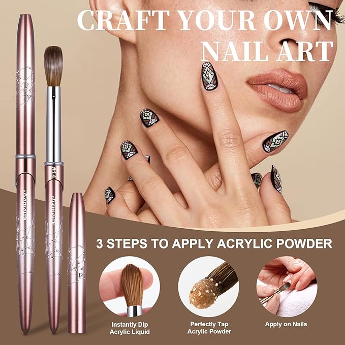 Acrylic Nail Brush Size 14,KEMEISI 100% Pure Kolinsky Nail Art Brushes Sturdy Handle Oval Shaped Acrylic Powder Nail Design Tools for Professional Manicure DIY Home Salon (Brown Gradient)