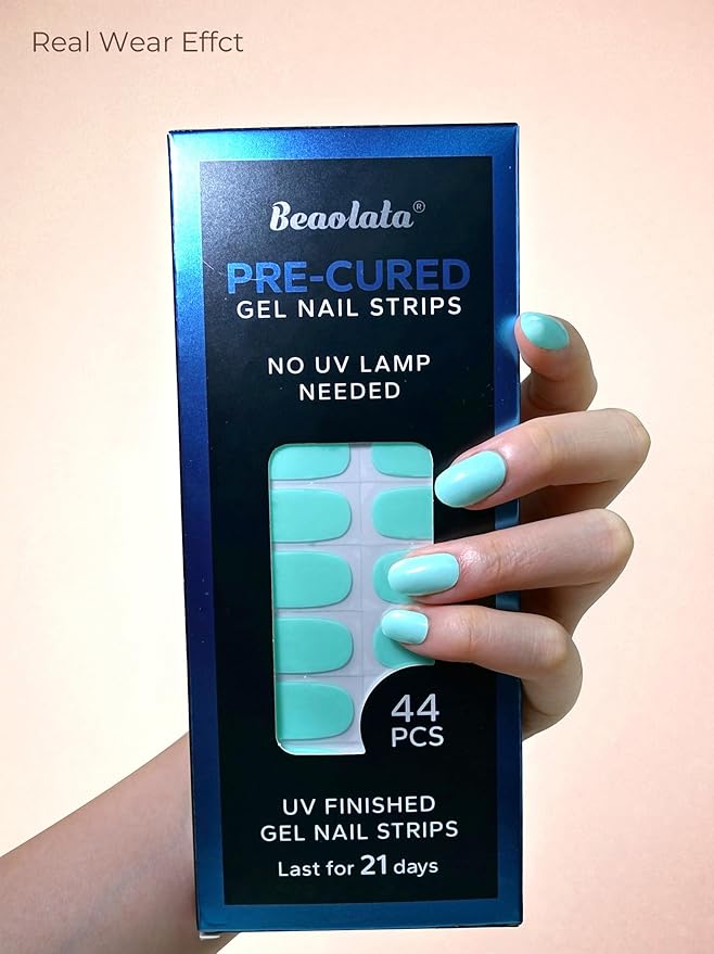 Pre Cured Gel Nail Strips - 44PCS Salon Quality Gel Nail Stickers - Long Lasting Polish Wraps for Women no UV Light Needed Easy Apply & Remove (Honeydew Green)