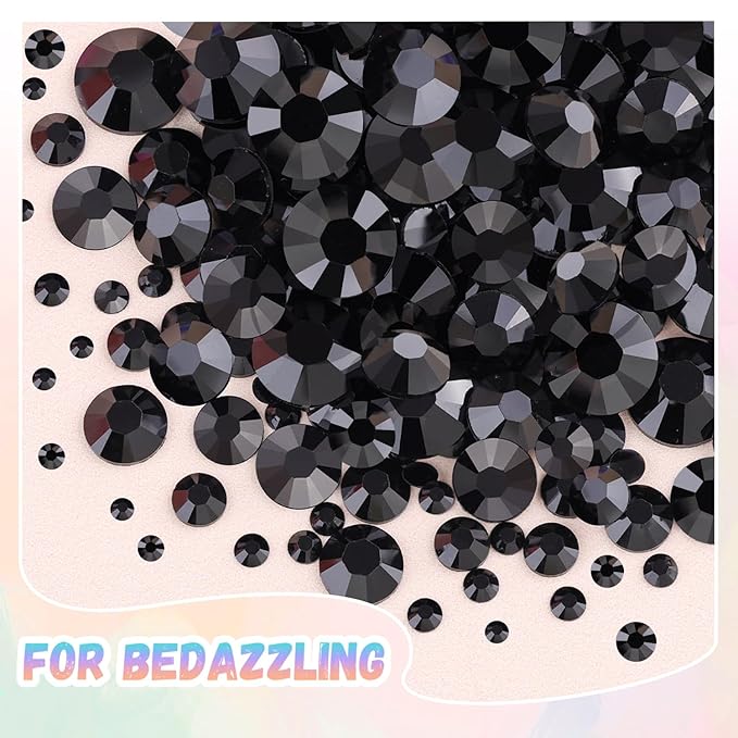 30000Pcs Resin Black Rhinestones for Bedazzling Crafting with b7000 Jewelry Glue, Bulk Flatback Gems Bedazzler Kit for Crafts Clothes Shoes Fabric Nail Diamond Art, Assorted Size 2/3/4/5/6mm
