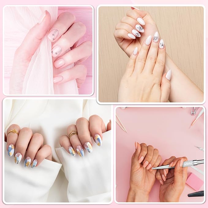 Double Ended Nail Builder Gel Brush, 2 Pcs French Tip Liner Brush White Nail Design Brushe With Rhinestone Handle Naile Drawing Brushes Nails Liner Brushes for Design UV Hard Gel Nails