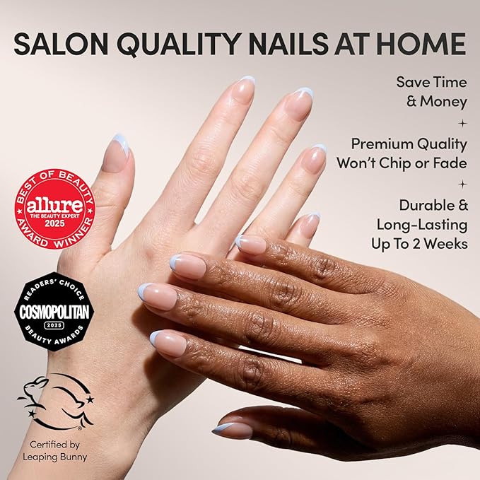 Glamnetic Press On Nails - Into Blue | Glazed Short Oval Fake Nails with Periwinkle French Tips, Salon Quality Summer Nails | 15 Sizes - 30 Nail Kit with Glue