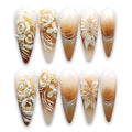 Long Press on Nails Stiletto Fake Nails Press ons with Butterfly Flower Line Swirl Designs Cute Almond Glue on Nails Acrylic Glossy Full Cover Stick on Nails for Women 24 Pcs