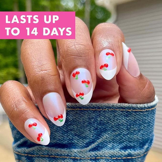 Olive & June Maximalist Instant Mani Press-On Nails (Glue) | 42 Fake Nails, 21 Sizes | Non-Toxic, Long-Lasting Big, Bold Gorgeous | Salon-Quality at Home | Medium, Almond | Puffy Cherry Sharp French