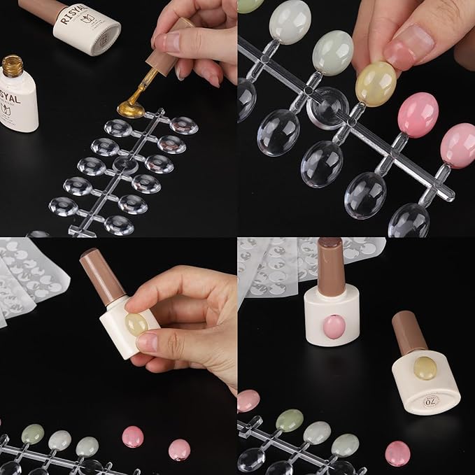 Tbestmax 720 Pcs Nail Polish Swatch Dots, Cat Eye Shape False Nail Polish Color Display Tips with Adhesive Sticker for Nail Polish Training Practicing