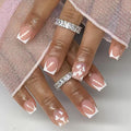 Medium Press on Nails Square - White French Tip False Nails with Heart Design - Glossy Full Cover Stick on Fake Nails for Women Manicure 24 Pcs