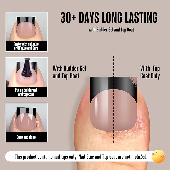 Toe Nail Tips Press on Black French Tip, BROWN PINK Long/Medium Wide Fake Toenails, Full Cover Sharp Square Pre-Designed Soft Gel False Toenail Acrylic Extension for DIY 15 Sizes 240 pcs