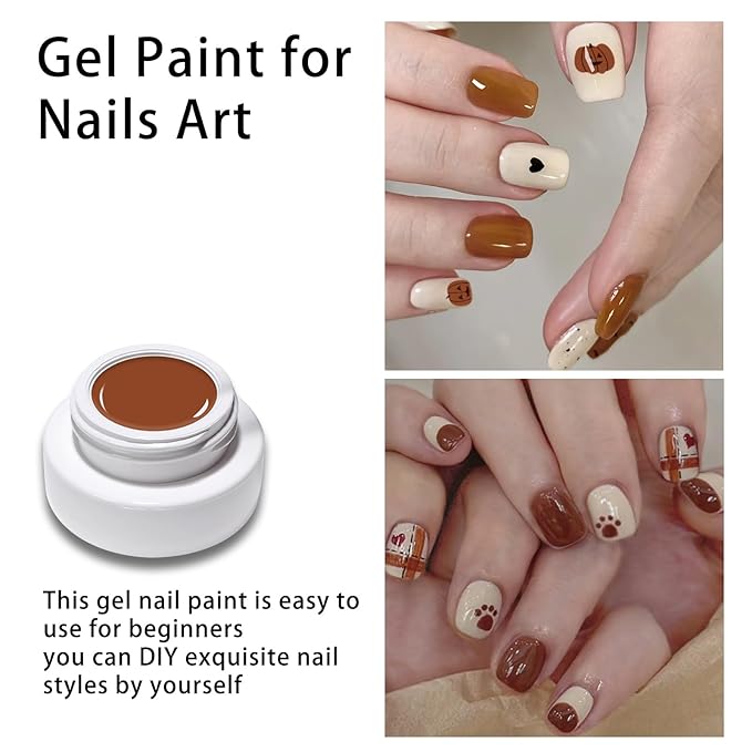 2 Jars Paint Nail Gel Paint For Nails Art, Brown Gel Polish For French Tip Tool Design For Home Salon DIY Nail Art (Brown, M)